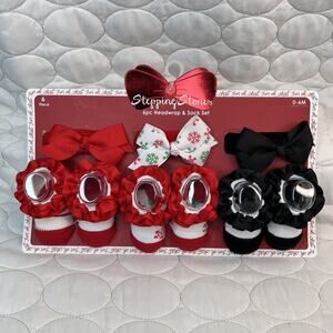 Baby Holiday Socks & Headwraps Girls Gift Set Size 0/6m Christmas Soft Headbands